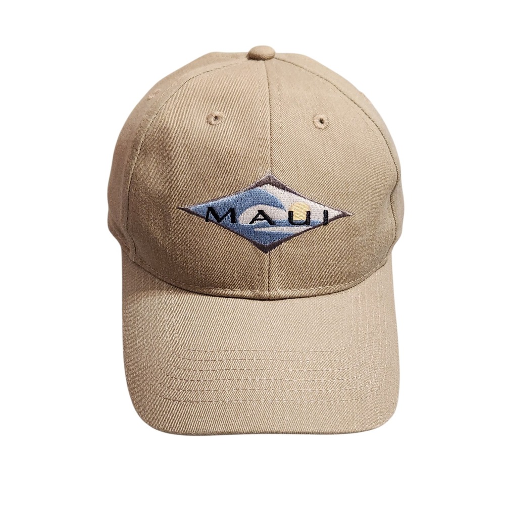 Hawaiian Headwear Maui Embroidered Baseball Cap Tan Adjustable Strap‎ Men